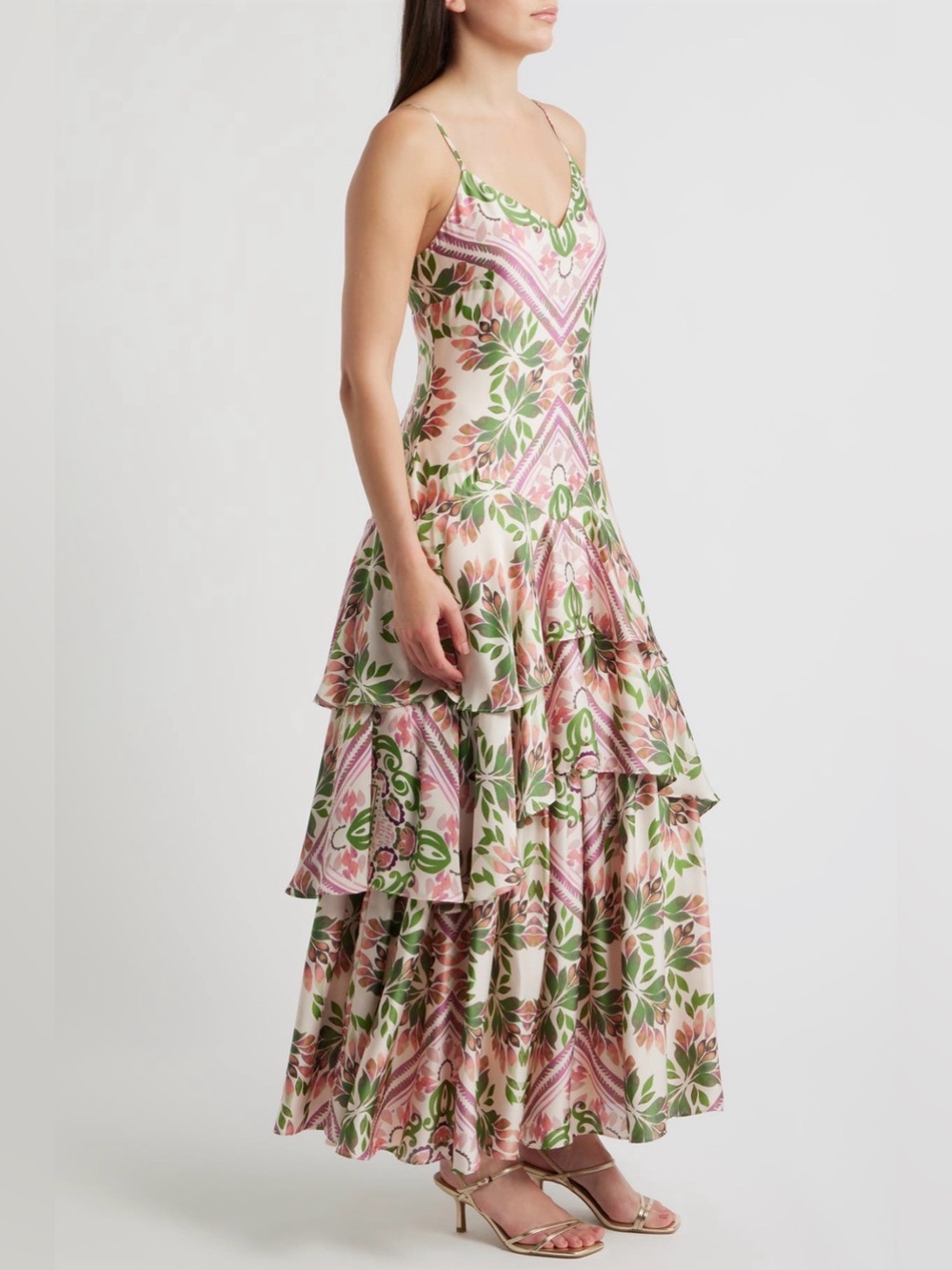 Parker Pink and Green Floral Tiered Maxi Dress